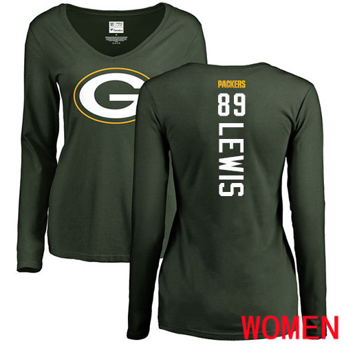 Green Bay Packers Green Women #89 Lewis Marcedes Backer Nike NFL Long Sleeve T Shirt->nfl t-shirts->Sports Accessory